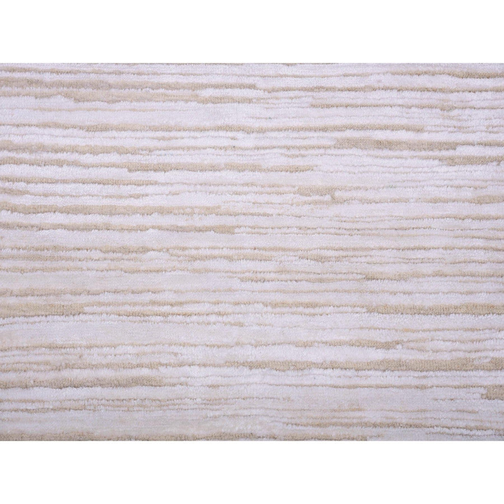 Ivory, Gabbeh Design, Silk with Textured Wool Hand Knotted Rug, 9'1" x 12'0"
