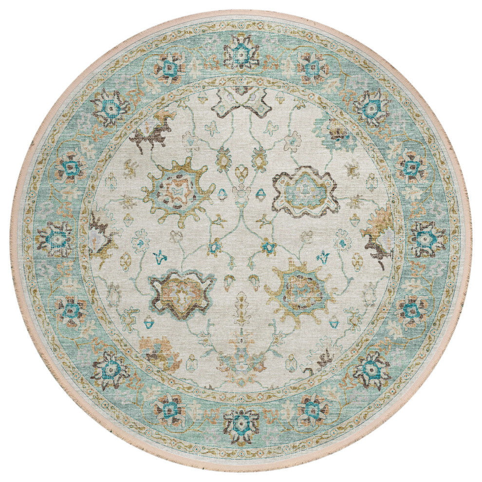 Indoor/Outdoor Marbella MB6 Ivory Machine Washable 10' x 10' Round Rug