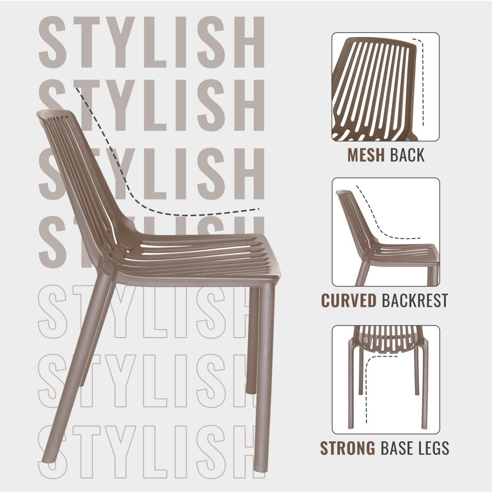 LeisureMod Acken Mid-Century Modern Plastic Dining Chair, Taupe