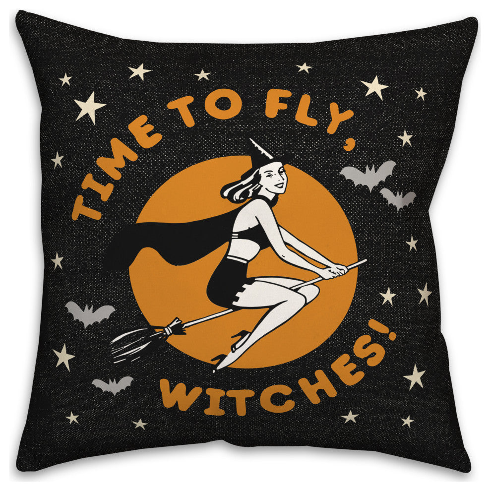 Time to Fly Witches 18x18 Spun Poly Pillow