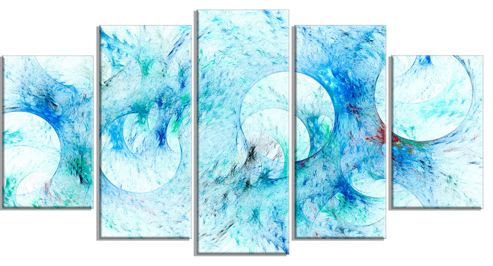 Blue White Fractal Glass Texture, Abstract Canvas Art Print, 60"x32", 5 Panels