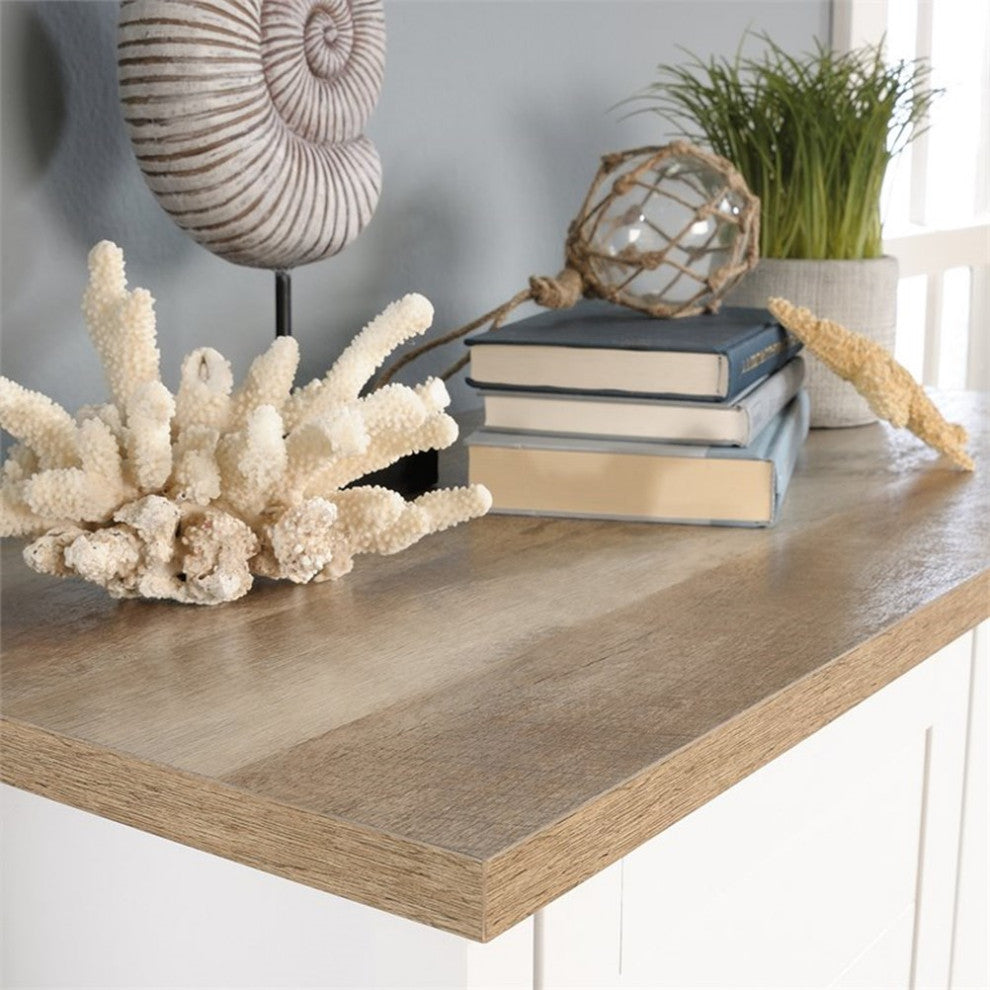 Pemberly Row Contemporary Tall Wood Storage Cabinet in Soft white