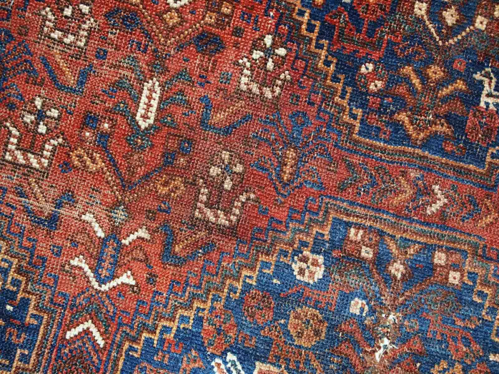 Handmade antique Persian Khamseh rug 6' x 6.4' (156cm x 194cm) 1900s