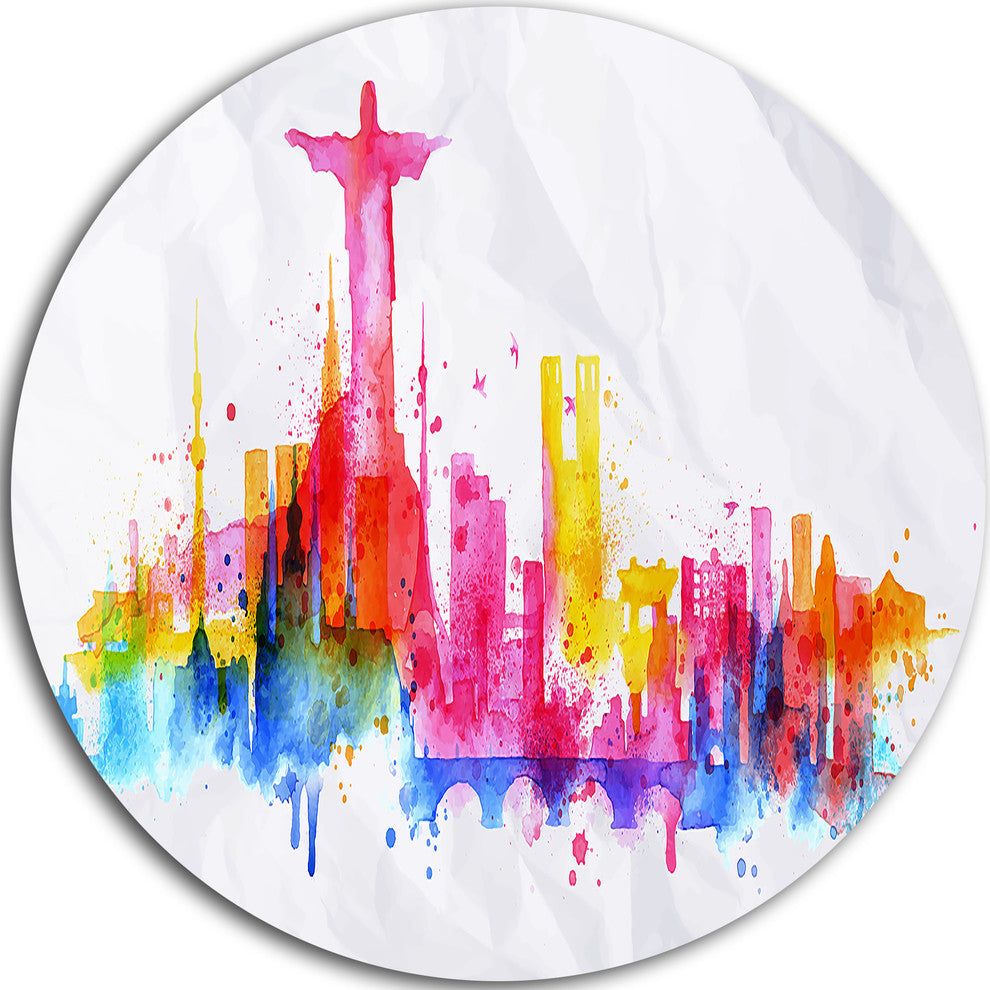 Rio De Janeiro Skyline, Cityscape Disc Metal Wall Art, 23"