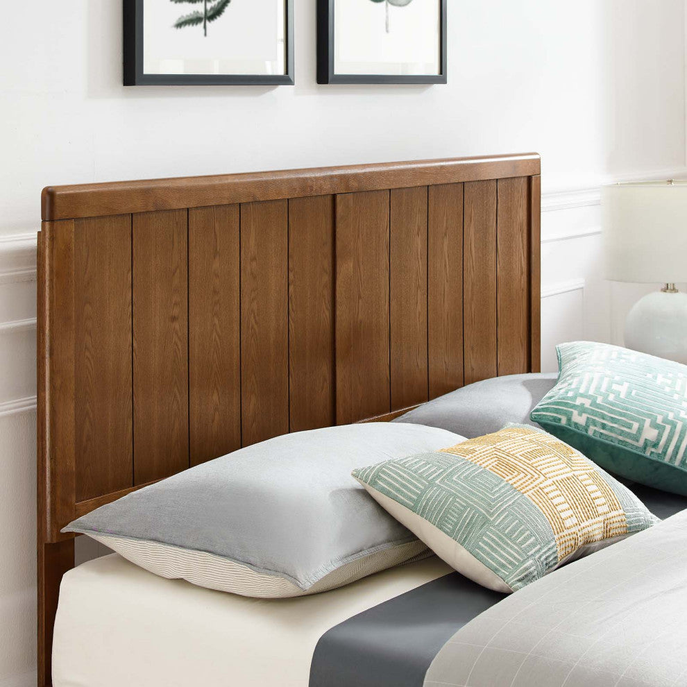 Platform Bed Frame, King Size, Wood, Brown Walnut, Modern Mid-Century, Bedroom