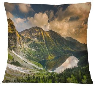Dramatic Sky over Alpine Lake Landscape Printed Throw Pillow, 18"x18"
