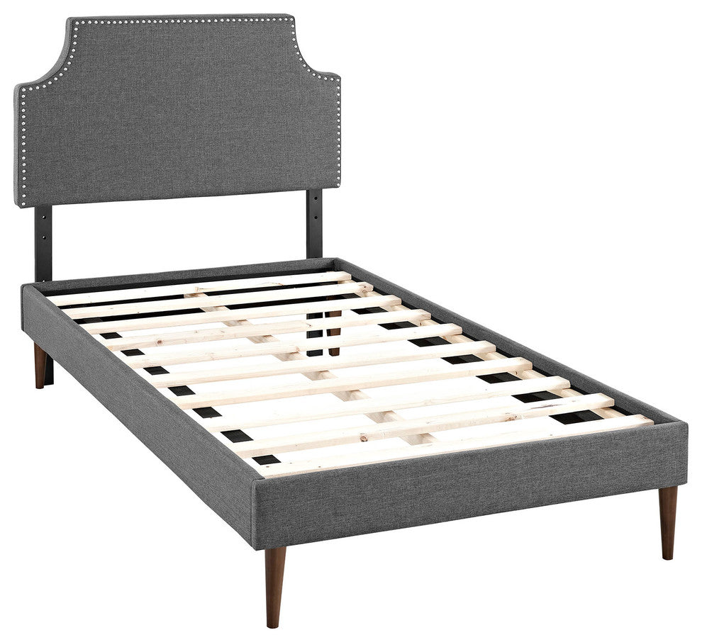 Modway Laura Twin Fabric Platform Bed With Round Tapered Legs, Gray