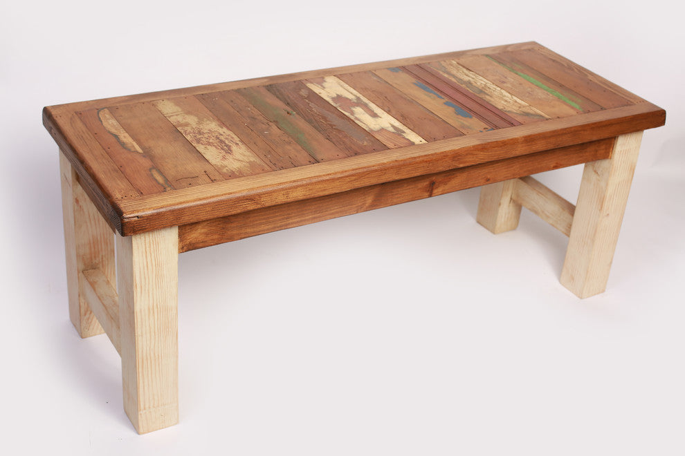 Rustic Reclaimed Wood Bench, White