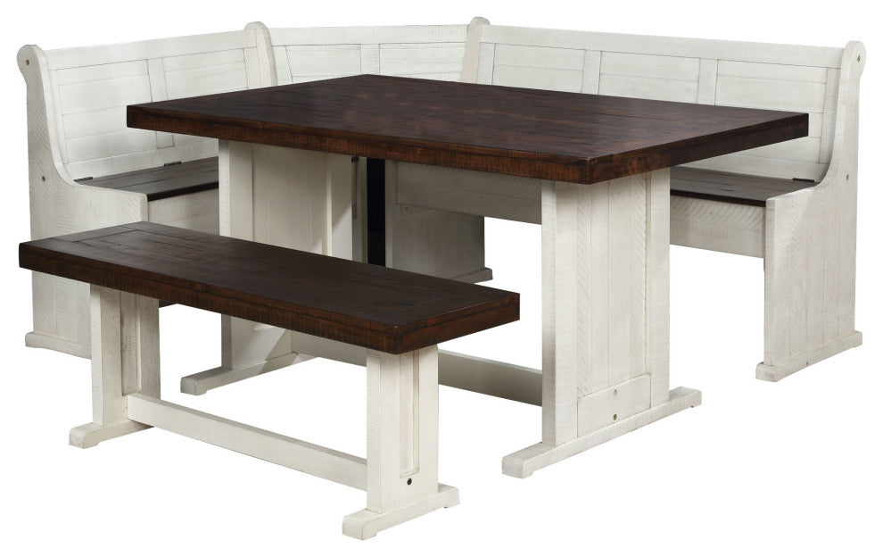 Sunny Dining Nook Table Set, Distressed Cream/Brown Wood
