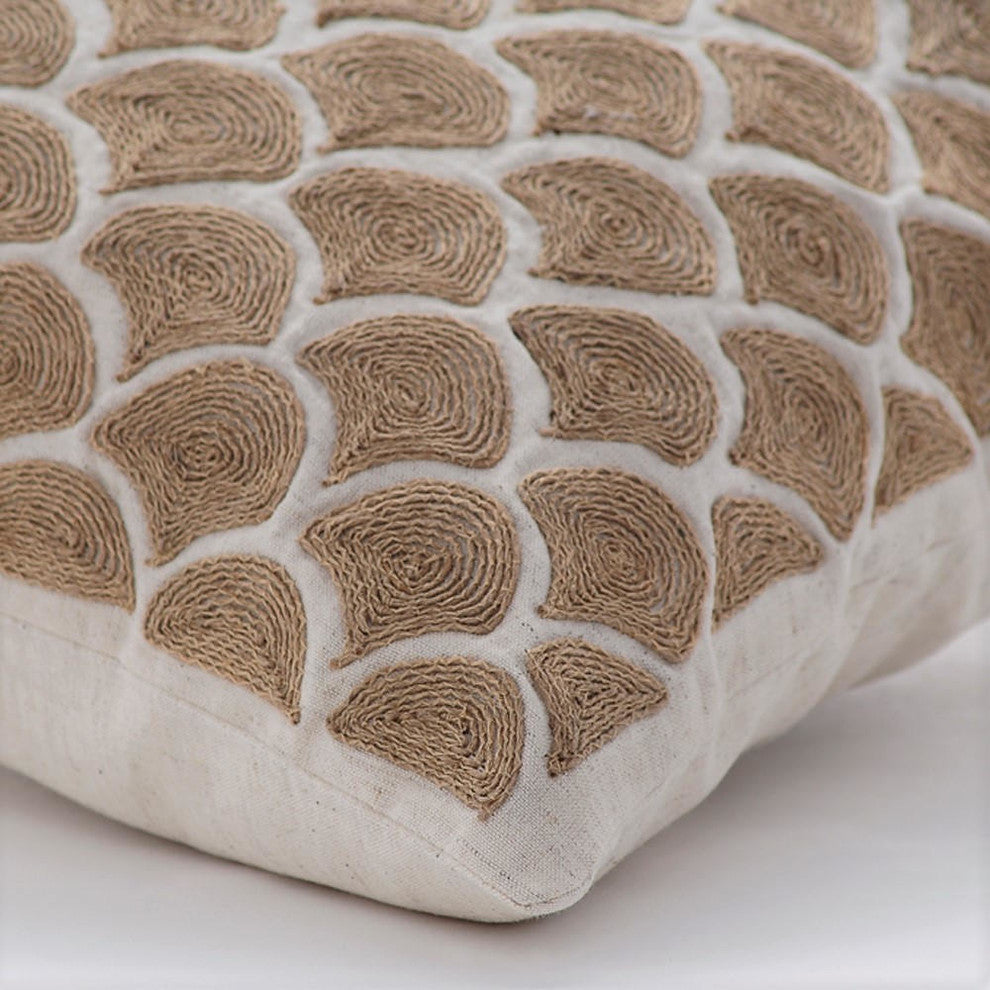 Beige Throw Pillow Covers 16"x16" Cotton, Jute Trellis