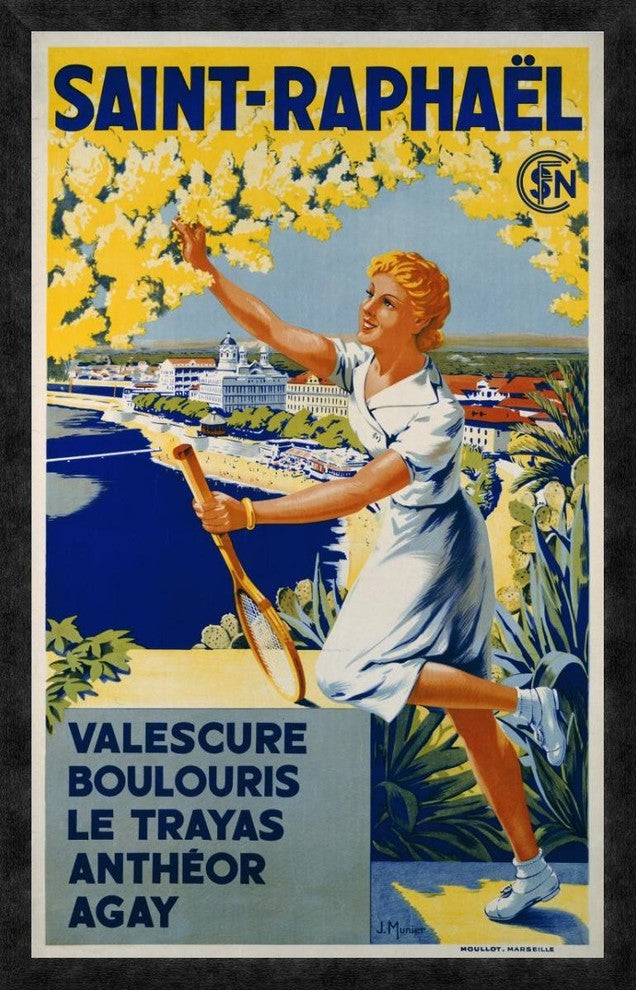 "Saint-Raphael, SNCF" Framed Canvas Giclee by J. Munier, 25x38"