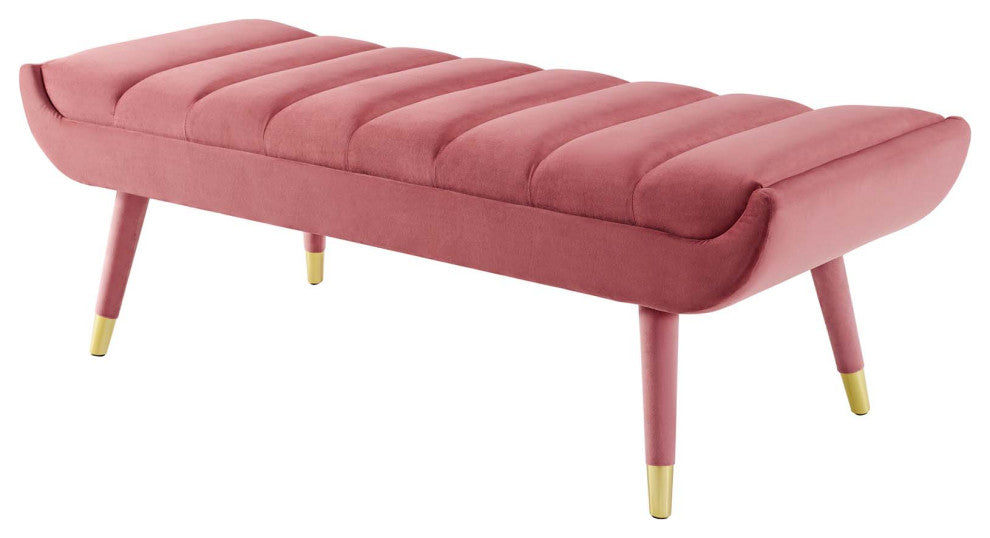 Modern Designer Lounge Club Lobby Accent Chair Bench, Velvet Fabric, Pink