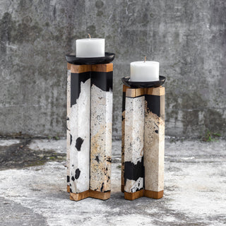 Illini Stone Candleholders, Set of 2