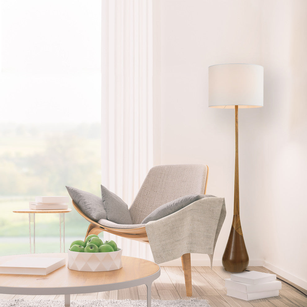 Novogratz x Globe Harrington 65" Faux Wood Floor Lamp With White Fabric Shade