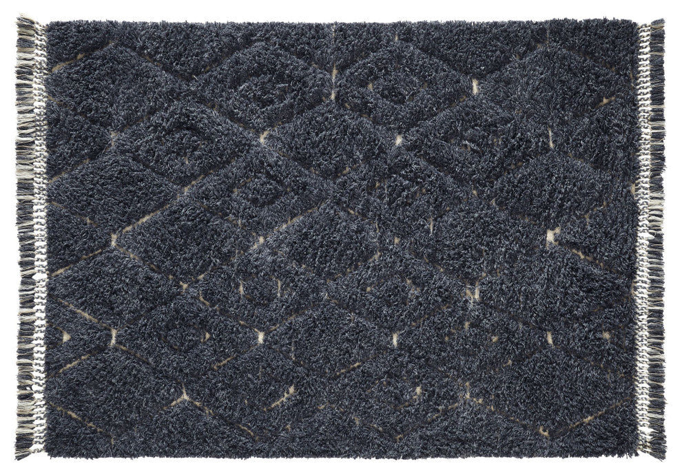 Munroe Blue Wool Cotton Rug, 5 X 7 Ft