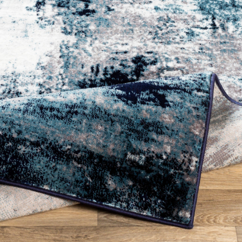 Surya Wanderlust WNL-2309 6'7"x9' Rug, Aqua/Navy/White/Silver Gray/Black