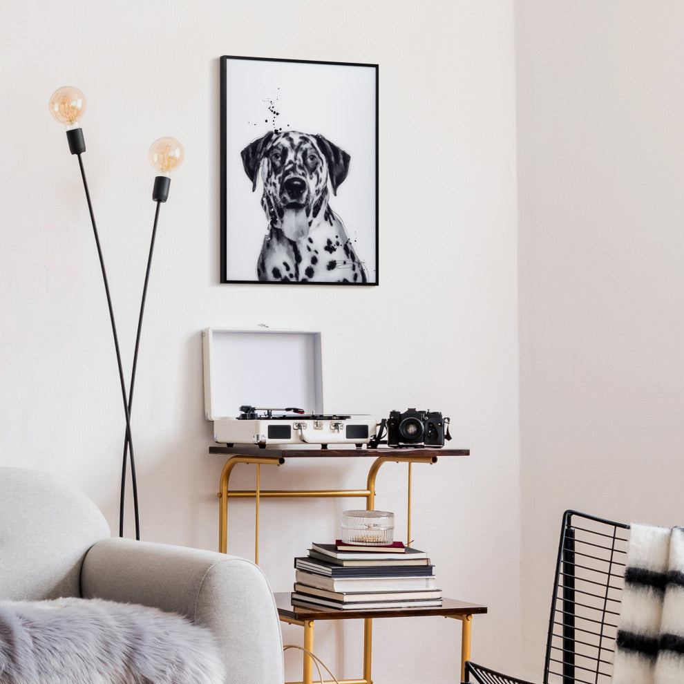 "Dalmatian" Black and White Pet Art on Printed Glass Encased with Anodized Frame