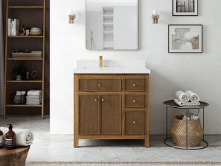 Sonoma Teak 36 Left Offset Bath Vanity in Dark Natural with 2" Empira Quartz