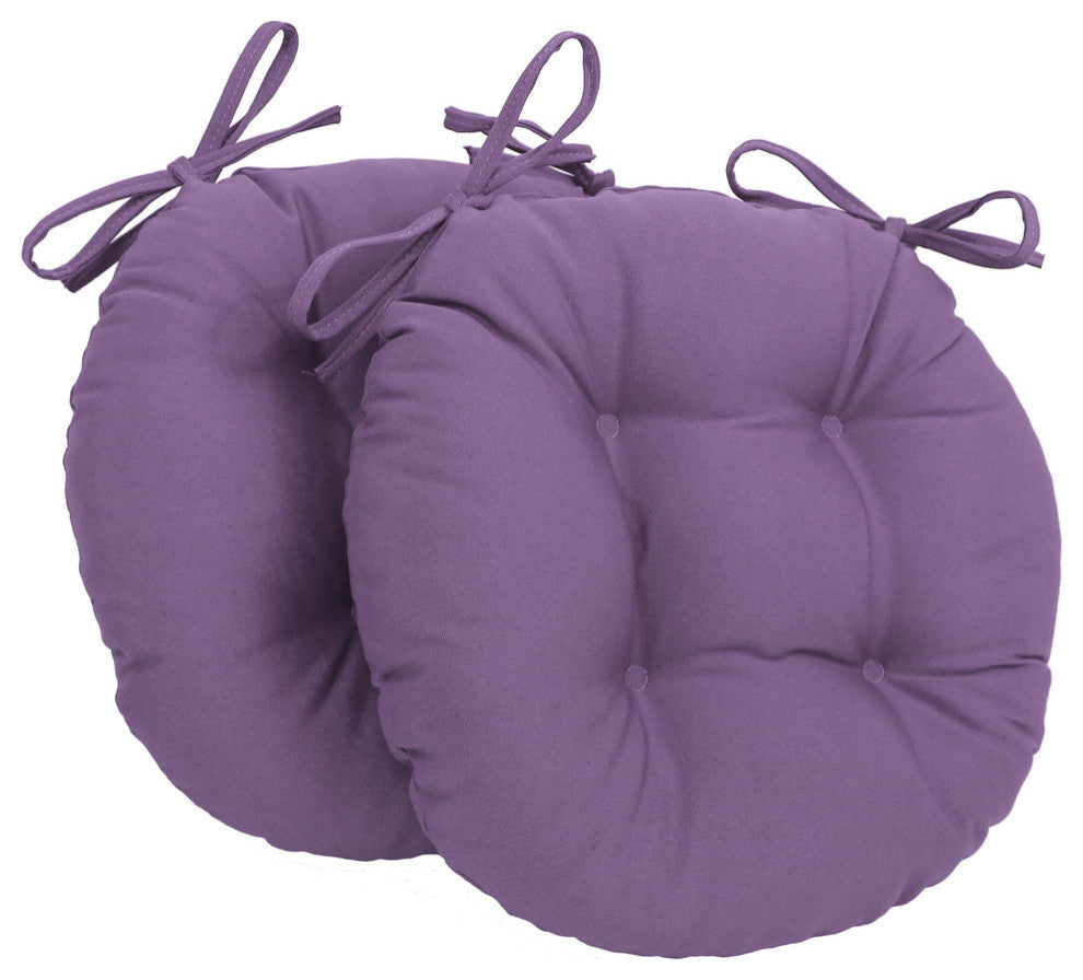 16" Solid Twill Round Tufted Chair Cushions, Set of 2, Grape