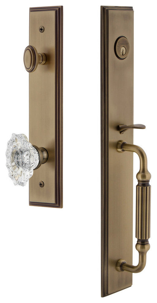 Carre' 1-Piece Dummy Handleset, F Grip and Biarritz Knob, Vintage Brass, 848866