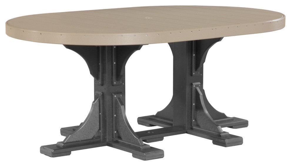 Poly Round Table, Weatherwood & Black, 4' X 6', Dining Height