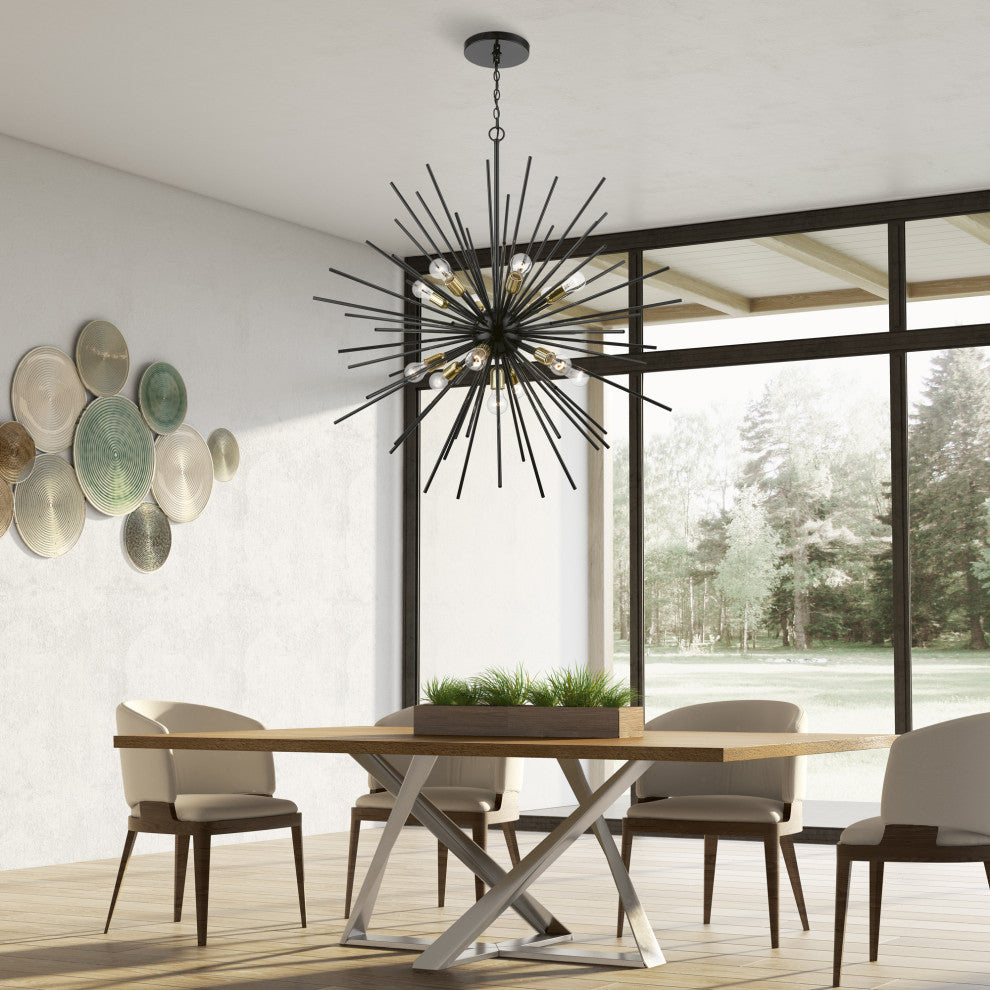 Tribeca 13 Light Shiny Black With Polished Brass Accents XL Foyer Chandelier