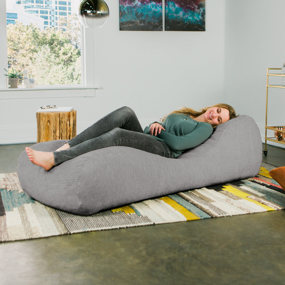 Arlo Chaise Lounge Bean Bag Chair, Premium Chenille, Gray