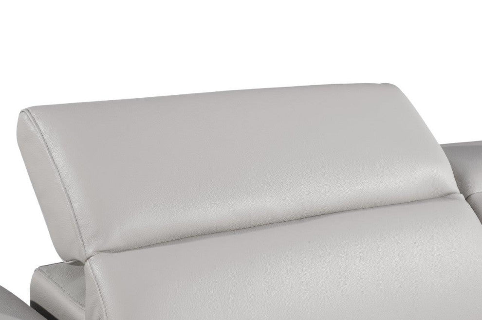 Augusto Top Grain Power Reclining Italian Leather Sofa, Light Gray