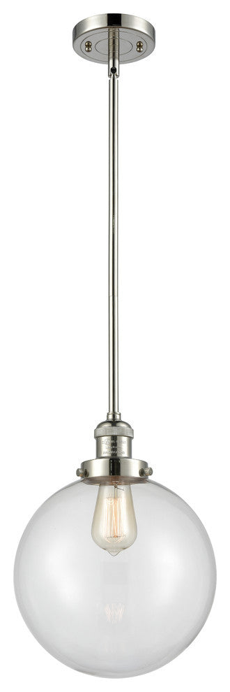 X-Large Beacon 1-Light Mini Pendant, Polished Nickel, Clear