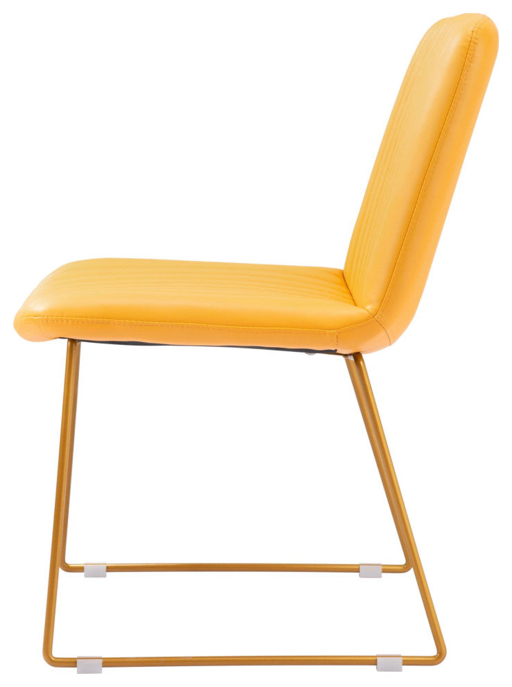 Dining Chair, Set of 2, Faux Vinyl Leather, Steel, Yellow, Kitchen Cafe Bistro