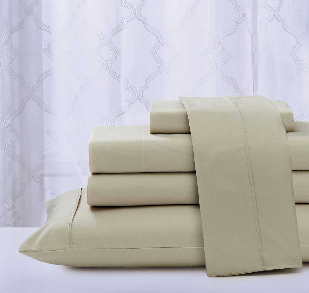 Kathy Ireland 4 Piece Chevron Embossed Sheet Set, Taupe, Full