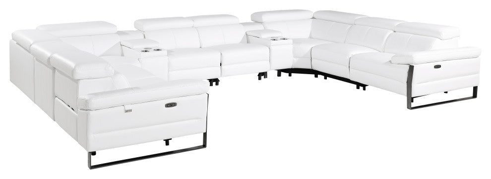 Antonio Italian Leather 10-Piece U-Shaped Power Reclining Sectional, White