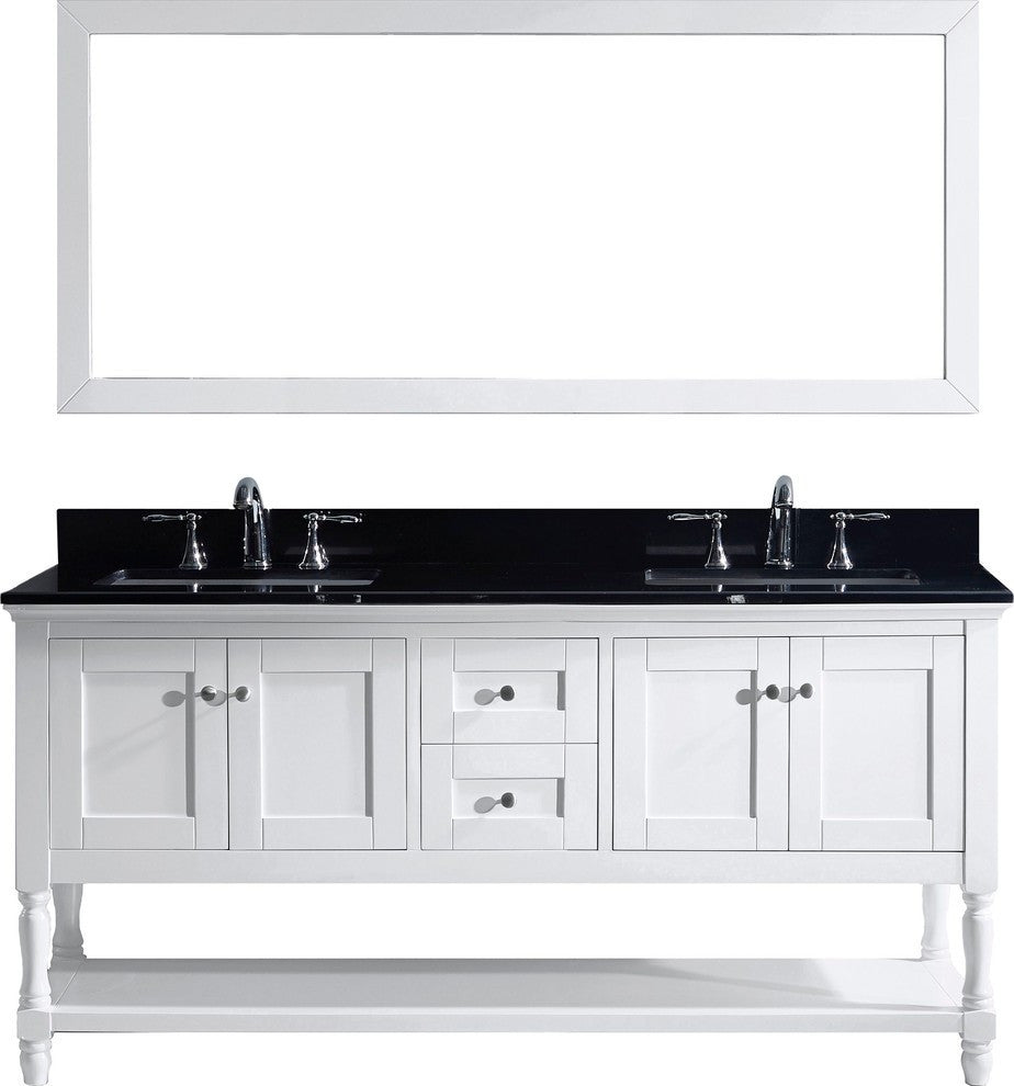 72" Double Bathroom Vanity, White, Square Sink, No Faucet