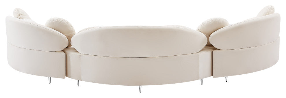 Vivacious Velvet Upholstered 3-Piece Sectional, Cream