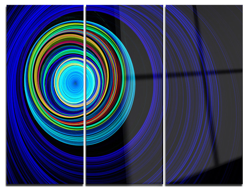 "Endless Tunnel Blue Ripples" Digital Metal Wall Art, 3 Panels, 36"x28"
