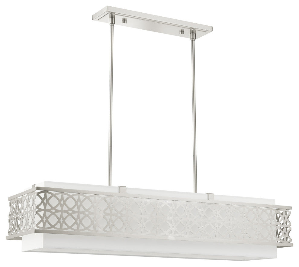 Brushed Nickel Fretwork, Ornamental, Sophisticated Linear Chandelier