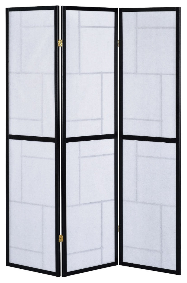 3 Panel Folding Floor Screen, Black and White