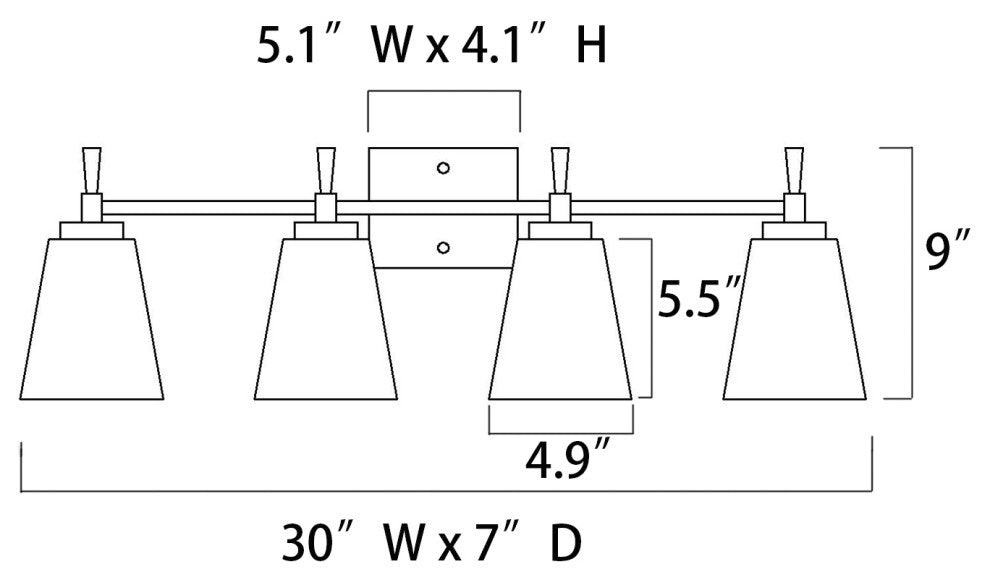 30 in. 4-Lights Matte Black Vanity Light With Clear Glass Cone Shades