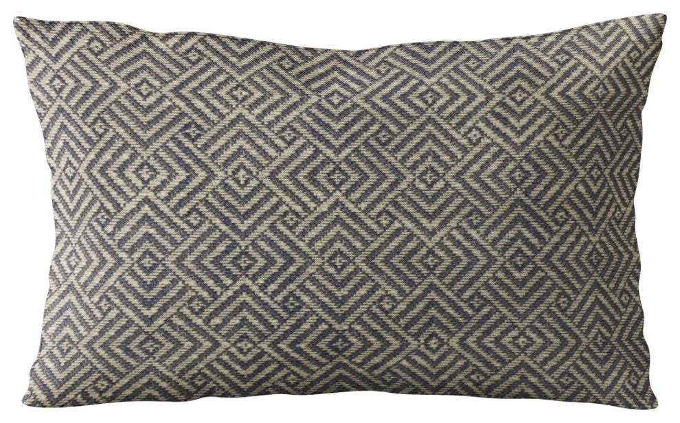 Plutus Blue Hidden Maze Plaid Luxury Throw Pillow, 12"x20"