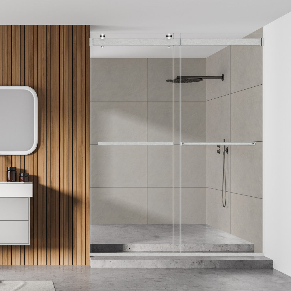 Marcelo By Pass Frameless Shower Door, Clear Glass, Brushed Nickel, 60"wx76"h