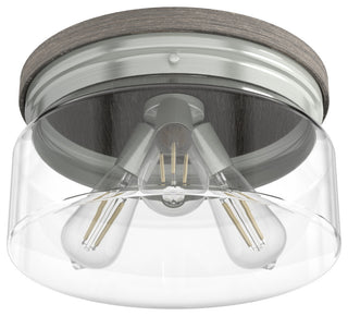 Hunter Devon Park Brushed Nickel and Grey Wood 3 Light Flush Mount Ceiling Light