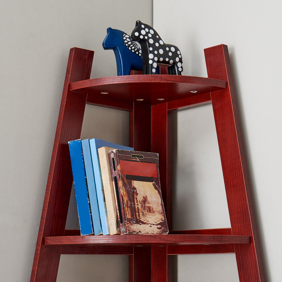 5 Tier Corner Ladder Display Bookshelf, Cherry Wood