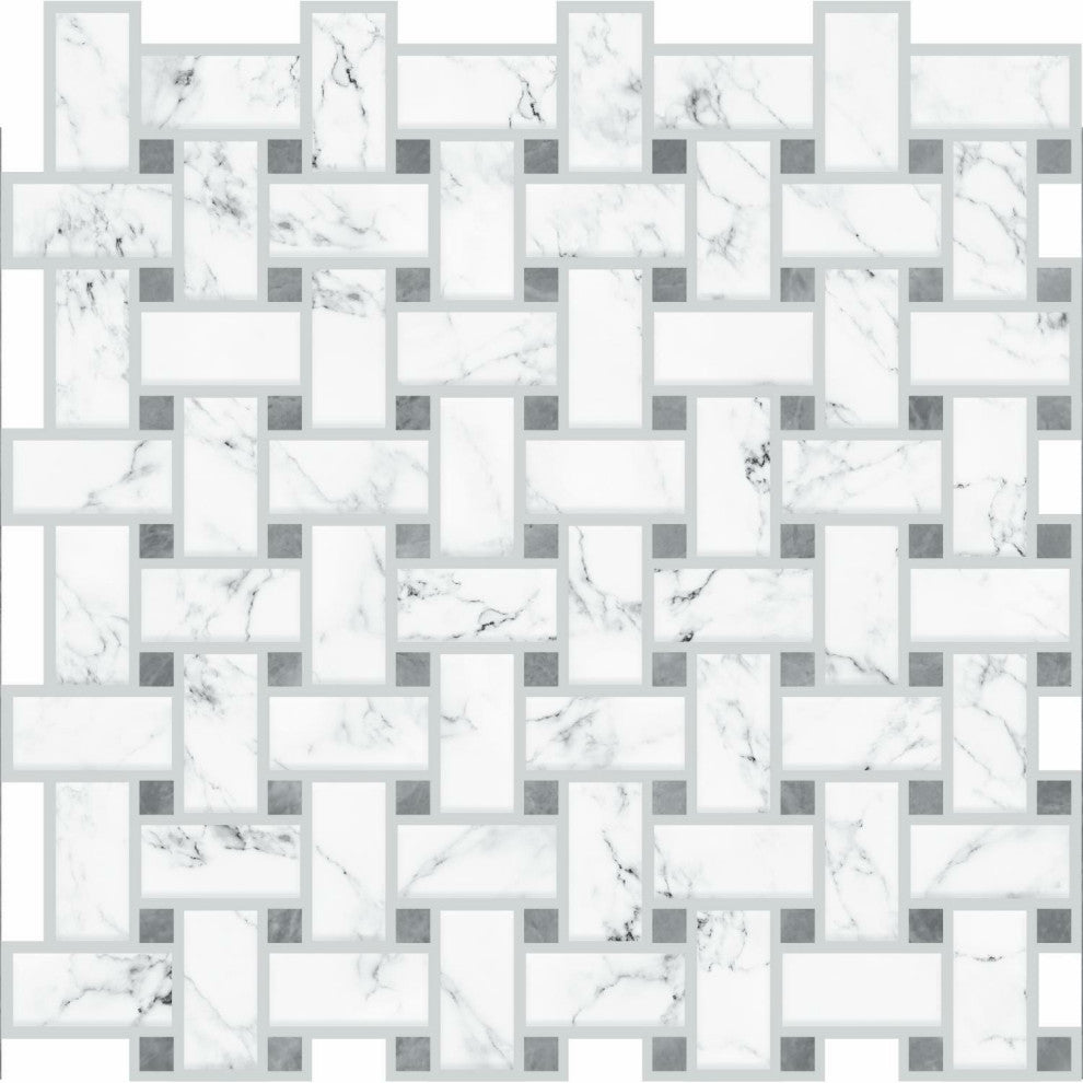 Grey Basketweave Carrara Marble Peel & Stick Backsplash