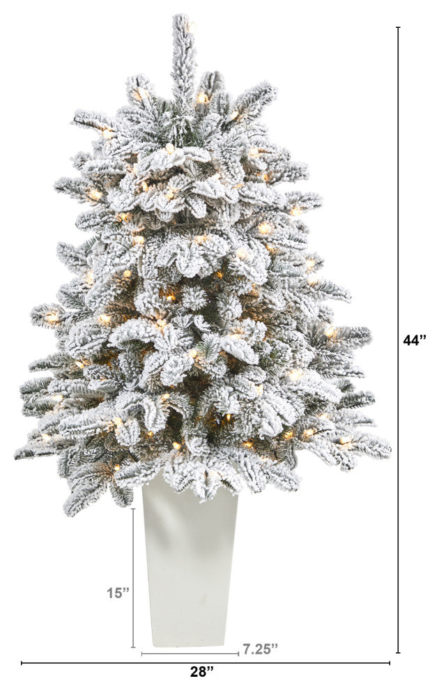 44" Flocked North Carolina Fir Faux Xmas Tree W/White Lights & Bendable Branches