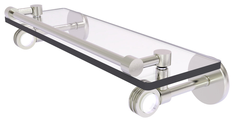 Clearview 16" Gallery Rail Glass Shelf with Dotted Accents, Satin Nickel