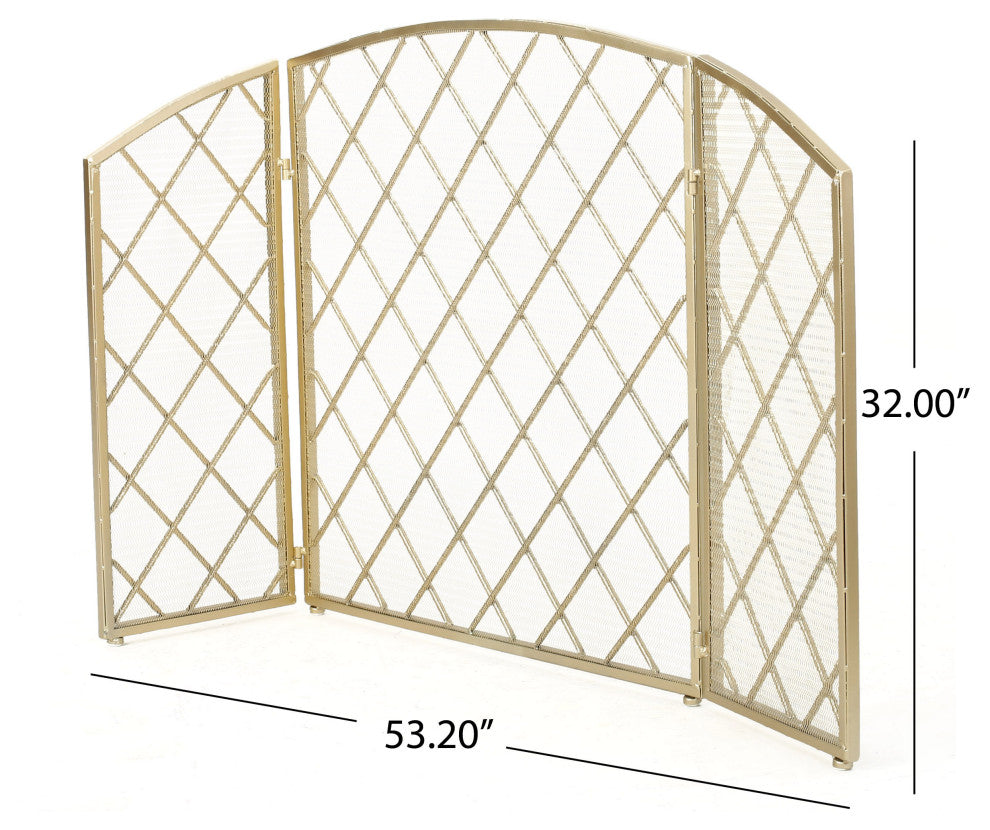 GDF Studio Angella 3-Paneled Iron Fireplace Screen, Gold