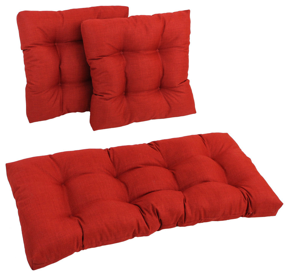 Square Outdoor Tufted Settee Cushions, 3-Piece Set, Papprika