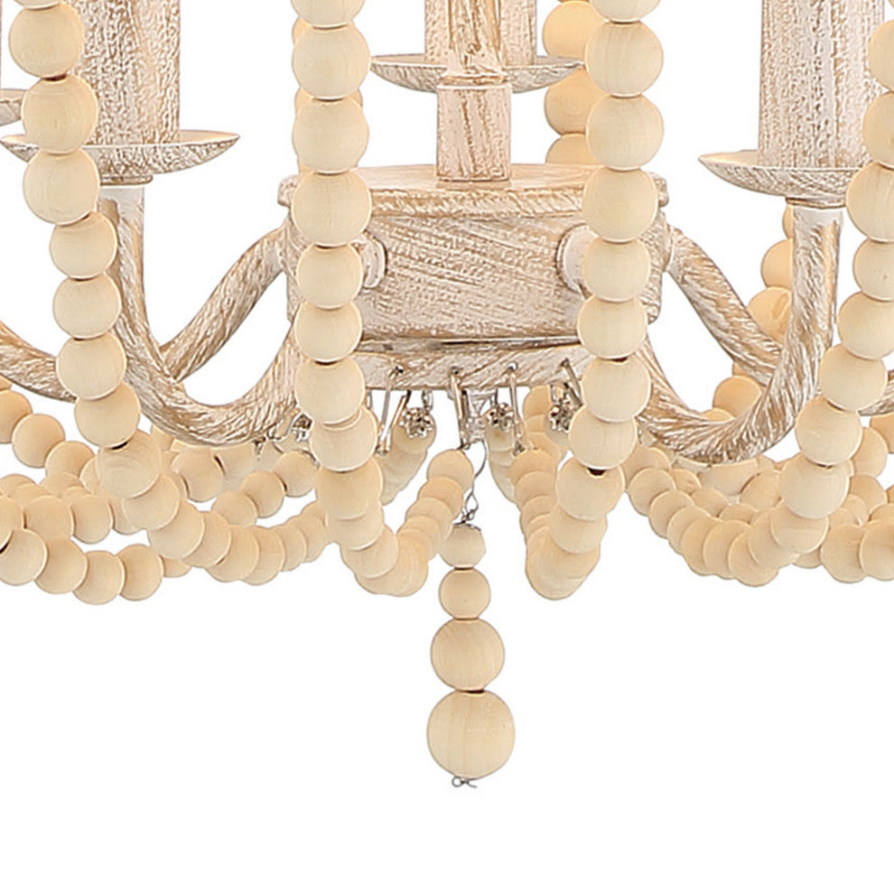 5 - Light Candle Style Empire Chandelier with Beaded Accents, White+gold