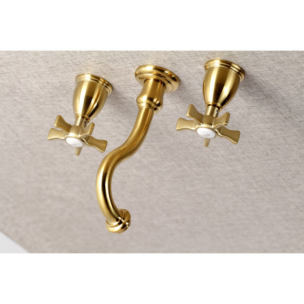 Kingston Brass KS3127NX Two-Handle Wall Mount Bathroom Faucet, Brushed Brass