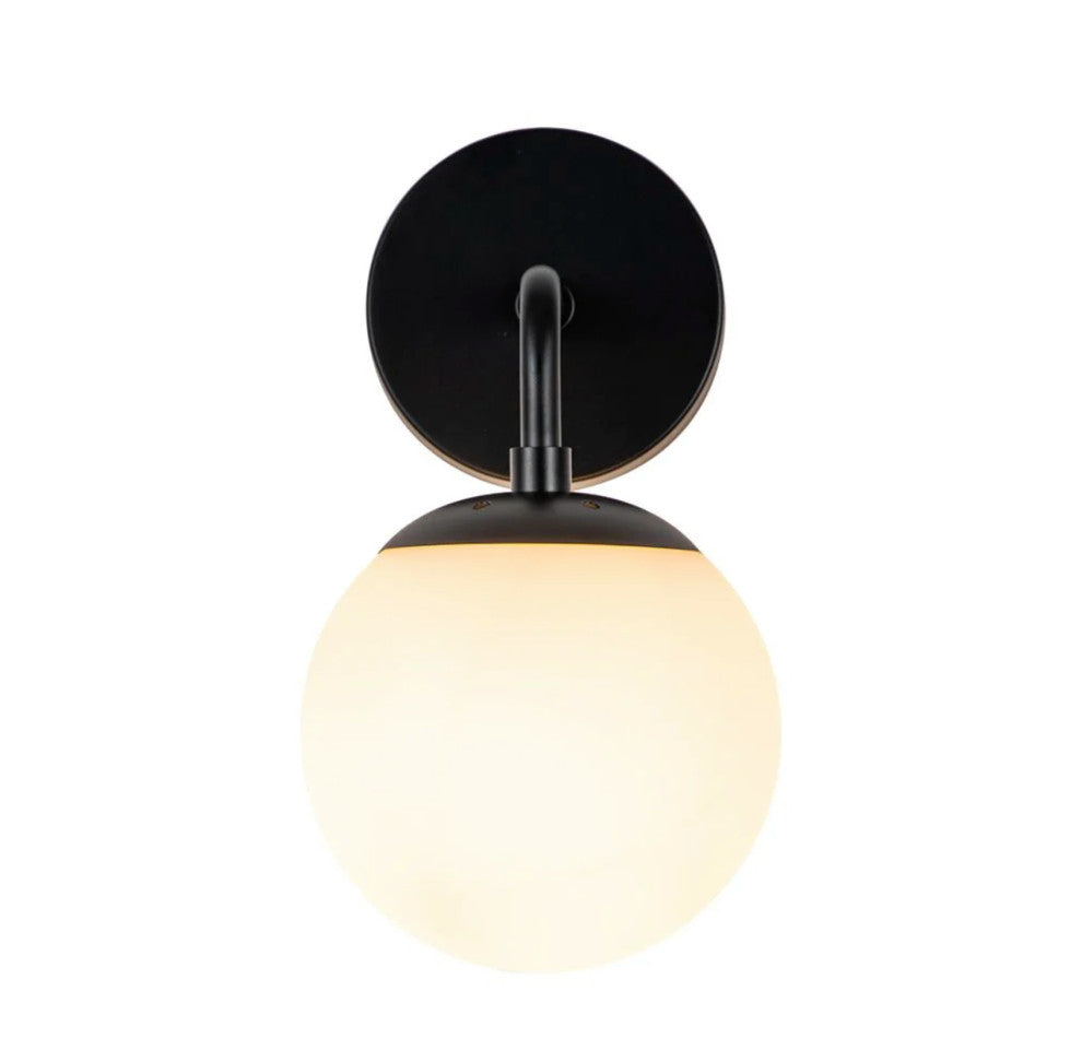 1-Light Milky Glass Globe Wall Sconce, Black